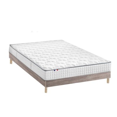 IDLITERIE Ensemble Matelas Ressorts + Visco Sommier en Kit Ch&ecirc;ne gris 140x190