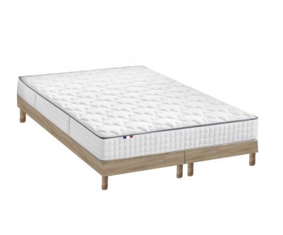 IDLITERIE Ensemble Matelas Ressorts + Visco Sommier en Kit Ch&ecirc;ne gris 180x200