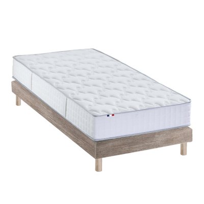IDLITERIE Ensemble Matelas Ressorts + Visco Sommier en Kit Ch&ecirc;ne gris 90x190