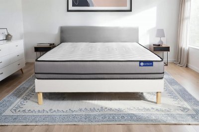 ACTISOM Ensemble Matelas Sommier 140x190 cm - Sommier Blanc (en kit) - Actimemo Night