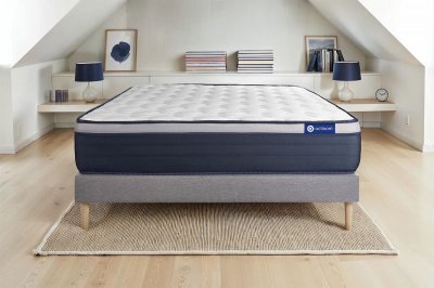 ACTISOM Ensemble Matelas Sommier 140x190 cm - Sommier Gris (en kit) - Actimemo Max