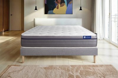 ACTISOM Ensemble Matelas Sommier 200x200 cm - Sommier Gris (en kit) - ActiMemo Zen