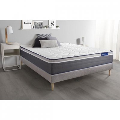 ACTISOM Ensemble Matelas Sommier 90x200 cm - Sommier Gris (en kit) - Actilatex Plus
