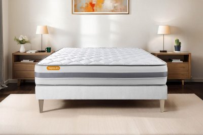 SEPTNUITS Ensemble matelas sommier Memo spring 140 x 190 cm - Couleur : Blanc - Blanc