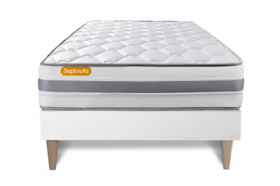 SEPTNUITS Ensemble matelas sommier Memo spring 90 x 190 cm - Couleur : Blanc - Blanc