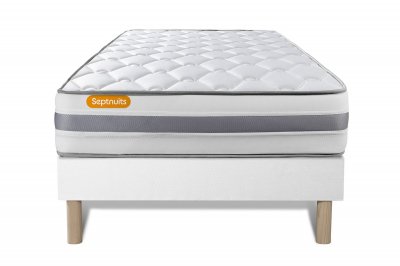 SEPTNUITS Ensemble matelas sommier Memo spring 90 x 200 cm - Couleur : Blanc - Blanc
