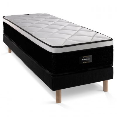 PRESTIGE LITERIE Ensemble matelas sommier Suite 90 x 200 cm - Couleur : Noir - Noir