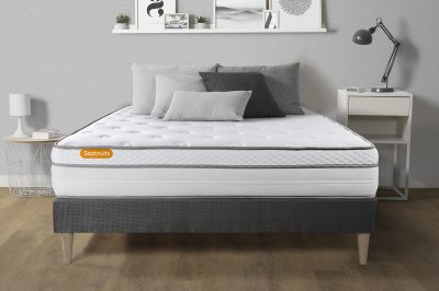 SEPTNUITS Ensemble Memo luxe Ressorts ensach&eacute;s et m&eacute;moire de forme Sommier en kit Gris