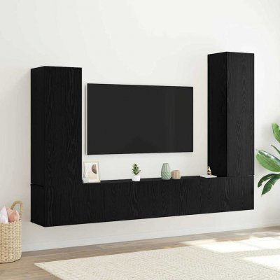 VIDAXL Ensemble Meuble Tv 4 Pcs Ch&ecirc;ne Noir Bois D'ing&eacute;nierie 