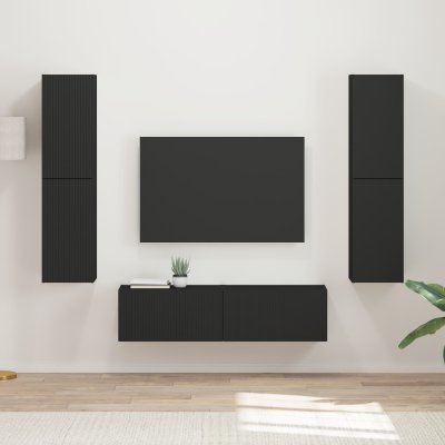 VIDAXL Ensemble Meuble Tv 6 Pcs Noir Bois D'ing&eacute;nierie 