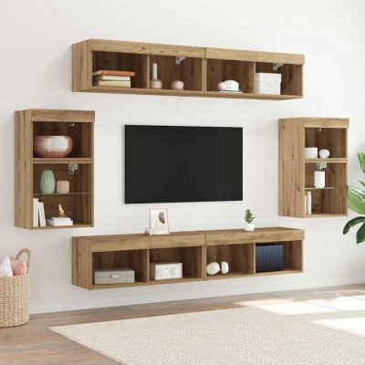 VIDAXL Ensemble Meuble Tv 8 Pcs Ch&ecirc;ne Artisanal Bois D'ing&eacute;nierie 