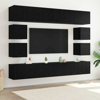 VIDAXL Ensemble Meuble Tv 8 Pcs Ch&ecirc;ne Noir Bois D'ing&eacute;nierie 