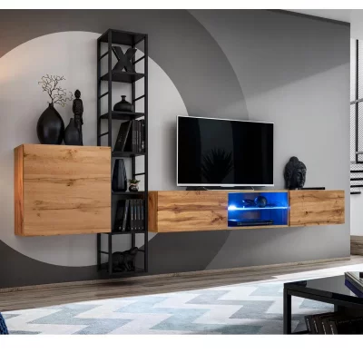 PARIS PRIX Ensemble Meuble TV Design Switch VI 270cm Naturel & Noir