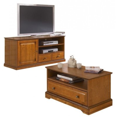 ACTUAL DIFFUSION Ensemble Meuble TV et Table basse Plaqu&eacute;s Merisier