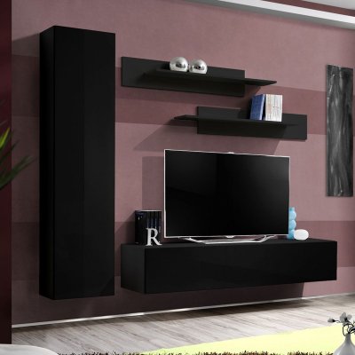 PARIS PRIX Ensemble meuble tv mural - fly i - 210 cm x 190 cm x 40 cm - noir