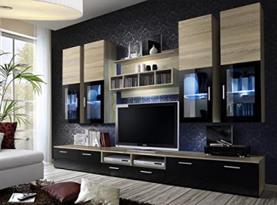 ASM GROS MOBILIER Ensemble meuble tv mural - lyra - 300 cm x 190 cm x 45 cm - ch&ecirc;ne
