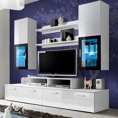 PARIS PRIX Ensemble meuble tv mural - mini - 200 cm x 190 cm x 45 cm - blanc