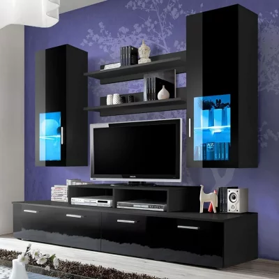 PARIS PRIX Ensemble meuble tv mural - mini - 200 cm x 190 cm x 45 cm - noir