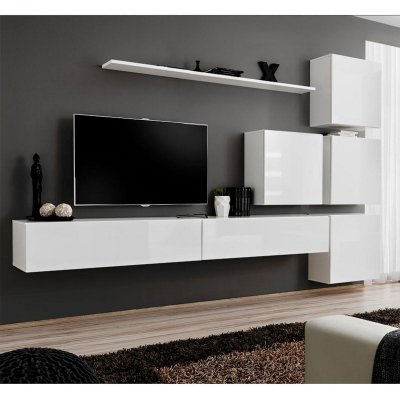 PARIS PRIX Ensemble meuble tv mural - switch ix - 310 cm x 200 cm x 40 cm - blanc