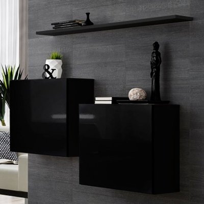 Ensemble meuble TV mural  - Switch SB I - 130 cm  x 110 cm x 30 cm  - Noir