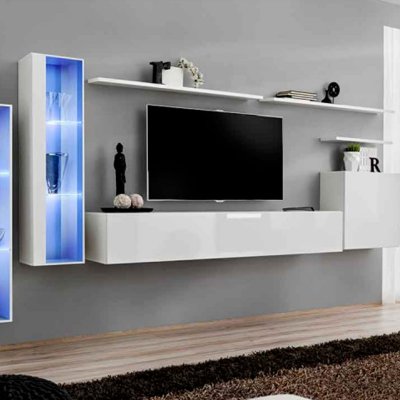 PARIS PRIX Ensemble meuble tv mural - switch xi - 330 cm x 160 cm x 40 cm - blanc