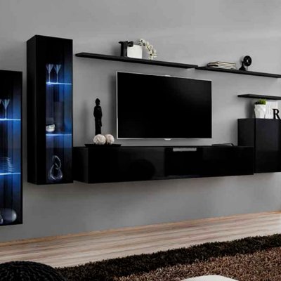 PARIS PRIX Ensemble meuble tv mural - switch xi - 330 cm x 160 cm x 40 cm - noir