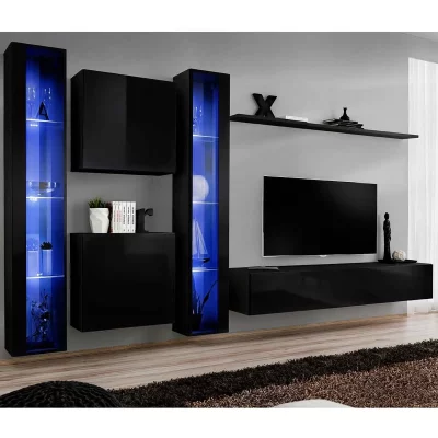 PARIS PRIX Ensemble meuble tv mural - switch xvi - 330 cm x 180 cm x 40 cm - noir