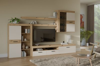 AUCUNE Ensemble meuble TV mural ZUMBA  300 x 41 x 200,9 cm LED sable ch&ecirc;ne