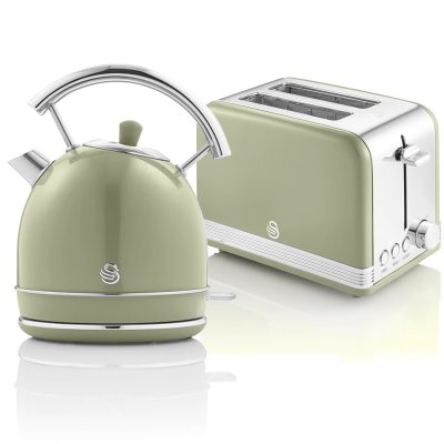 SWAN Ensemble Petit-D&eacute;jeuner Retro -  - Bouilloire 1,8L Sans fil, Grille-Pain 2 Larges Tranches Vert
