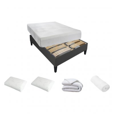 OLYMPE LITERIE Ensemble pr&ecirc;t &agrave; dormir avec matelas souple - Blanc - 160 x 200 cm