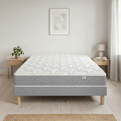 DOUCES NUITS Ensemble remory 667 ressorts ensach&eacute;s + 2 cm visco&eacute;lastique + sommier base ferme 120x190