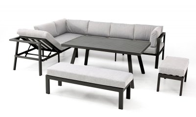 DCB GARDEN Ensemble repas de jardin 9 places en aluminium gris anthracite
