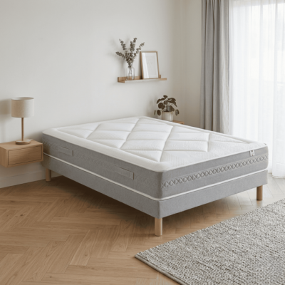 DOUCES NUITS Ensemble Riviera 744 ressorts ensach&eacute;s + 6 cm Visco&eacute;lastique + Sommier Base Morpho 120x190