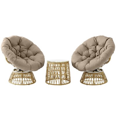 OUTSUNNY Ensemble salon de jardin 2 fauteuils papasan table basse coussins
