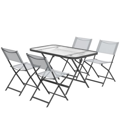 OUTSUNNY Ensemble salon de jardin 5 pi&egrave;ces pliables 4 chaises et table - Gris