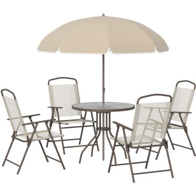 OUTSUNNY Ensemble salon de jardin 6 pcs - acier &eacute;poxy caf&eacute; textil&egrave;ne polyester
