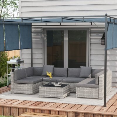 OUTSUNNY Ensemble salon de jardin 6 places 7 pi&egrave;ces modulables r&eacute;sine gris