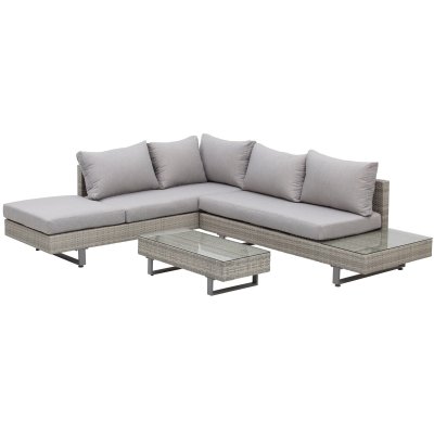 OUTSUNNY Ensemble salon de jardin d'angle 5 places design contemporain gris