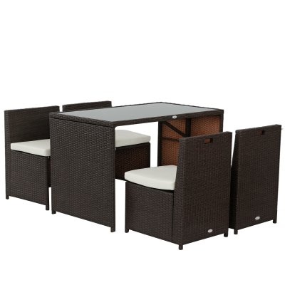 OUTSUNNY Ensemble salon de jardin encastrable 4 places marron
