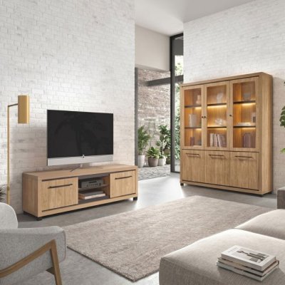 ALTOBUY Ensemble salon meuble TV + biblioth&egrave;que aspect bois finition Houston Oak - VASALY -