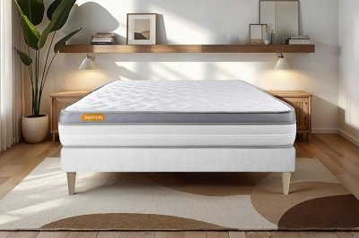 SEPTNUITS Ensemble sommier matelas 160x200 Memo zen M&eacute;moire de forme - 26 cm - Ferme - sommier blanc 