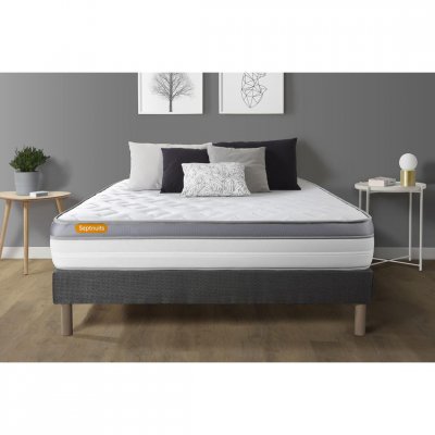 SEPTNUITS Ensemble sommier matelas 90x190 Memo zen M&eacute;moire de forme - 26 cm - Ferme - sommier gris 