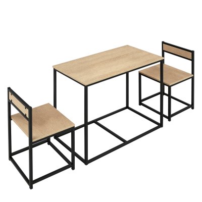 Ensemble table 2 chaises style industriel m&eacute;tal noir aspect ch&ecirc;ne clair
