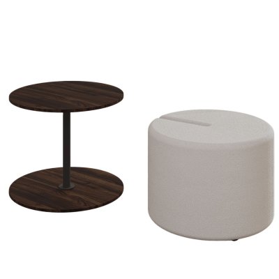 Ensemble table basse et pouf gigogne Orbit - Rond - Marron