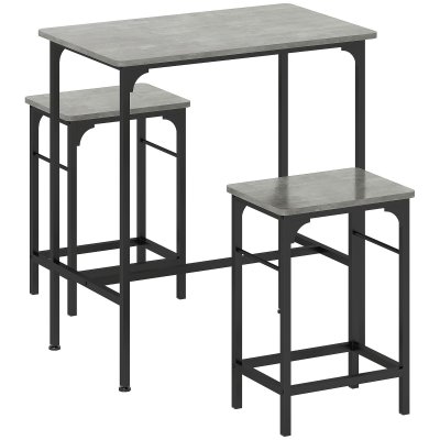 Ensemble Table De Bar 2 Tabourets Acier Noir Effet Bois