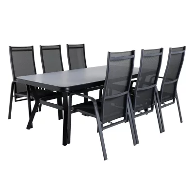 PARIS PRIX Ensemble Table De Jardin & 6 Chaises ""virya & Copacabana"" 200cm Noir