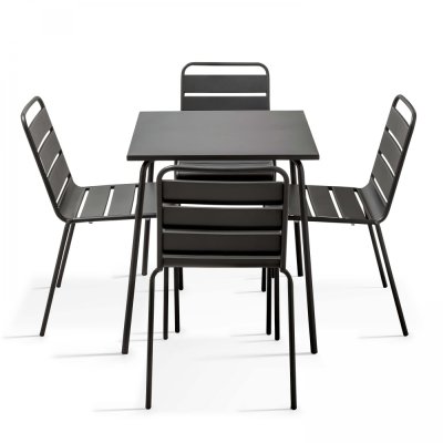 OVIALA Ensemble table de jardin et 4 chaises en m&eacute;tal gris 70 x 70 x 72 cm