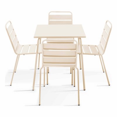 OVIALA Ensemble table de jardin et 4 chaises en m&eacute;tal ivoire 70 x 70 x 72 cm