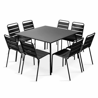 OVIALA Ensemble table de jardin et 8 chaises en m&eacute;tal gris 120 x 120 x 72 cm
