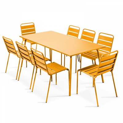 OVIALA Ensemble table de jardin et 8 chaises en m&eacute;tal jaune 180 x 90 x 72 cm